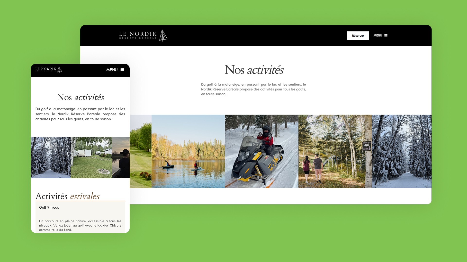 Aperçu du site web réalisé par b2web pour Réserve Le Nordik