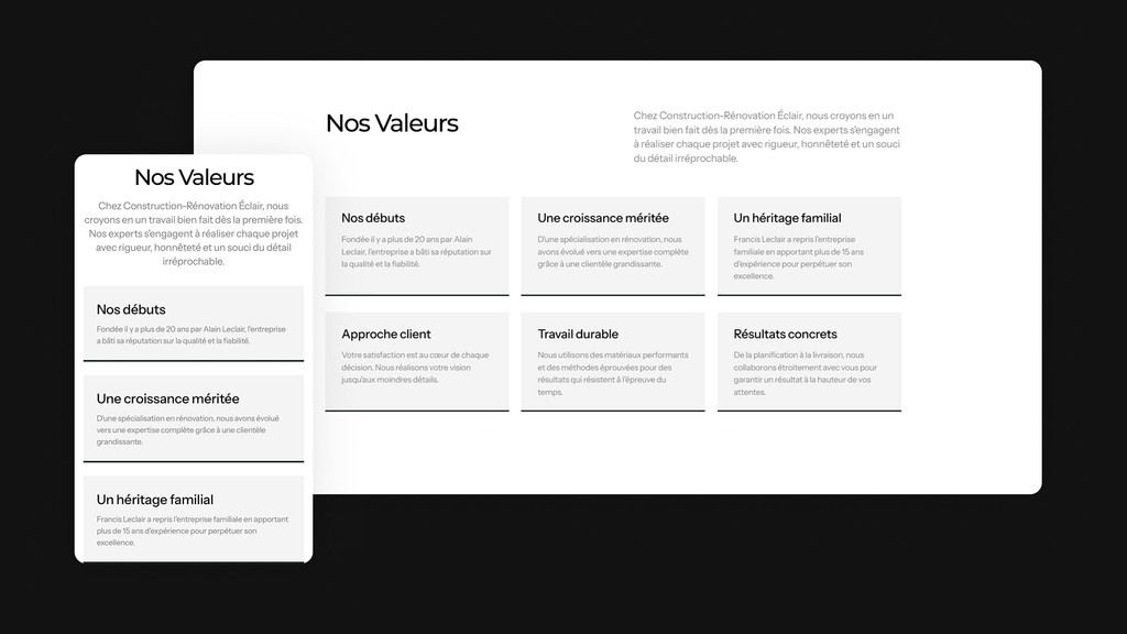 Aperçu du site web réalisé par b2web pour Construction Éclair