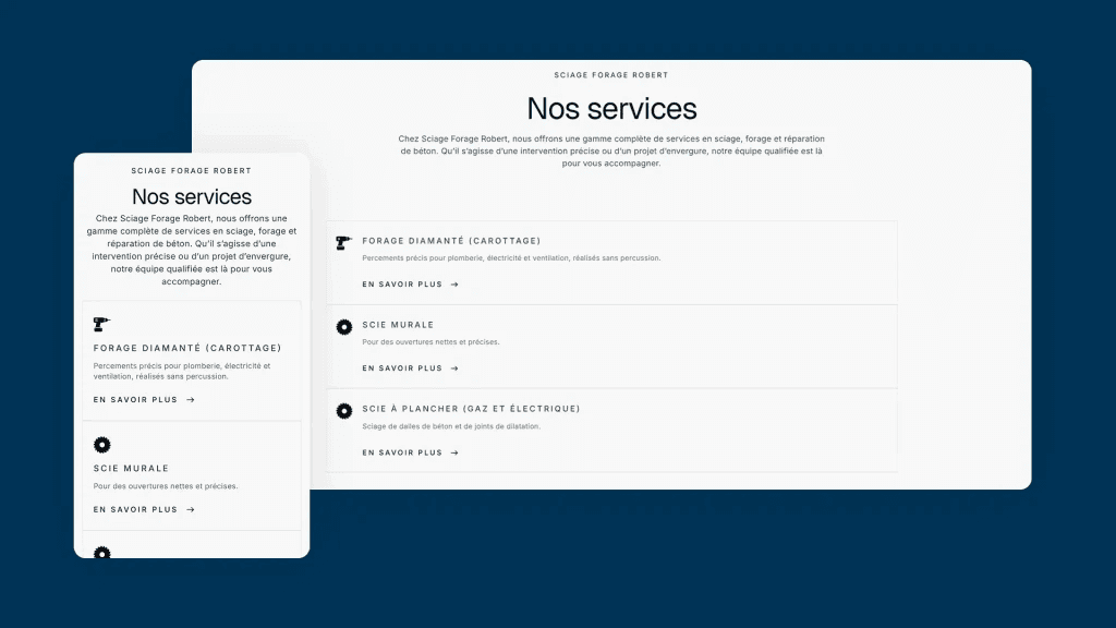 Aperçu du site web réalisé par b2web pour Sciage Forage Robert